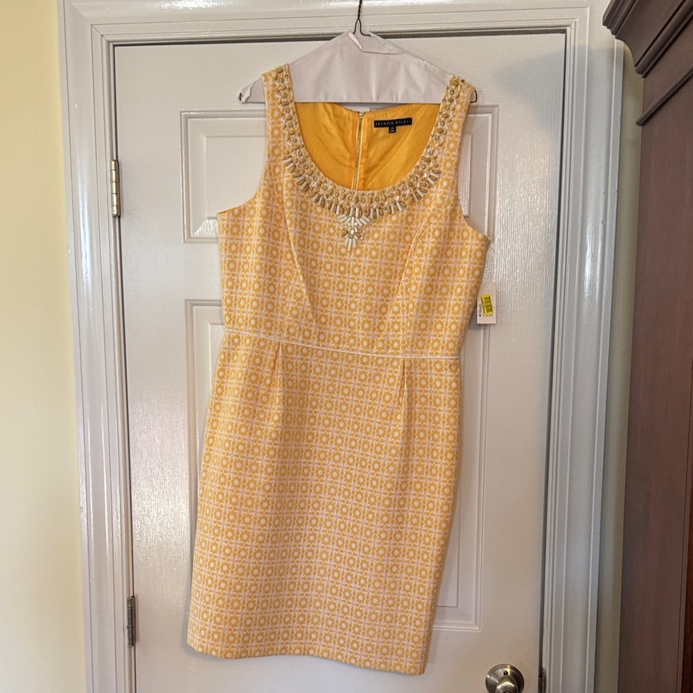 ANTONIO MELANI Yellow Embellished Mini Dress